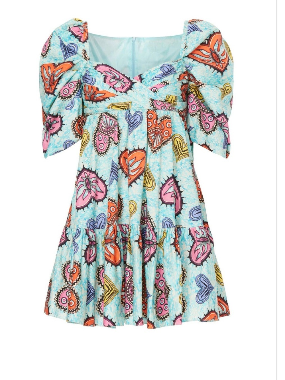 Autumn Adeigbo Sauda Aqua Mini Dress with Multi-Color Heart Paisley Print